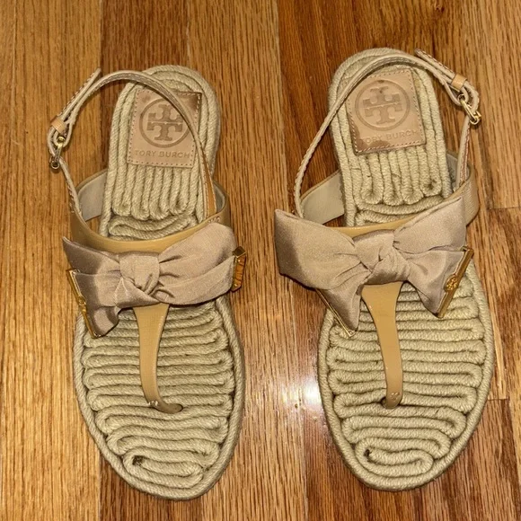 Tory Burch Penny Flat Bow Espadrille Thong Sandal - Picture 5 of 10